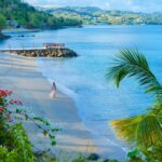 Asian women walking at the beach on vacation Saint Lucia, luxury holiday Saint Lucia Caribbean