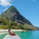 young Asian women on the beach at vacation Saint Lucia, luxury holiday Saint Lucia Caribbean